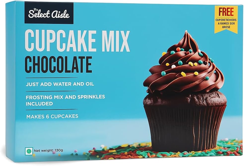 The Select Aisle’s Eggless Chocolate Cupcake Kit - 190g [Frosting mix and Sprinkles |Just add oil and water | Eggless Cupcake premix |Decadent chocolate cupcake mix | Premix Cake Powder]