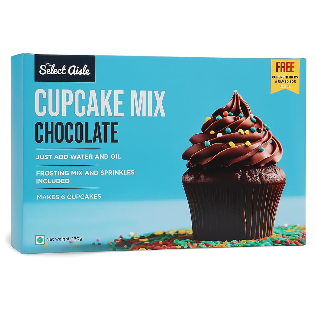 The Select Aisle’s Eggless Chocolate Cupcake Kit - 190g [Frosting mix and Sprinkles |Just add oil and water | Eggless Cupcake premix |Decadent chocolate cupcake mix | Premix Cake Powder]