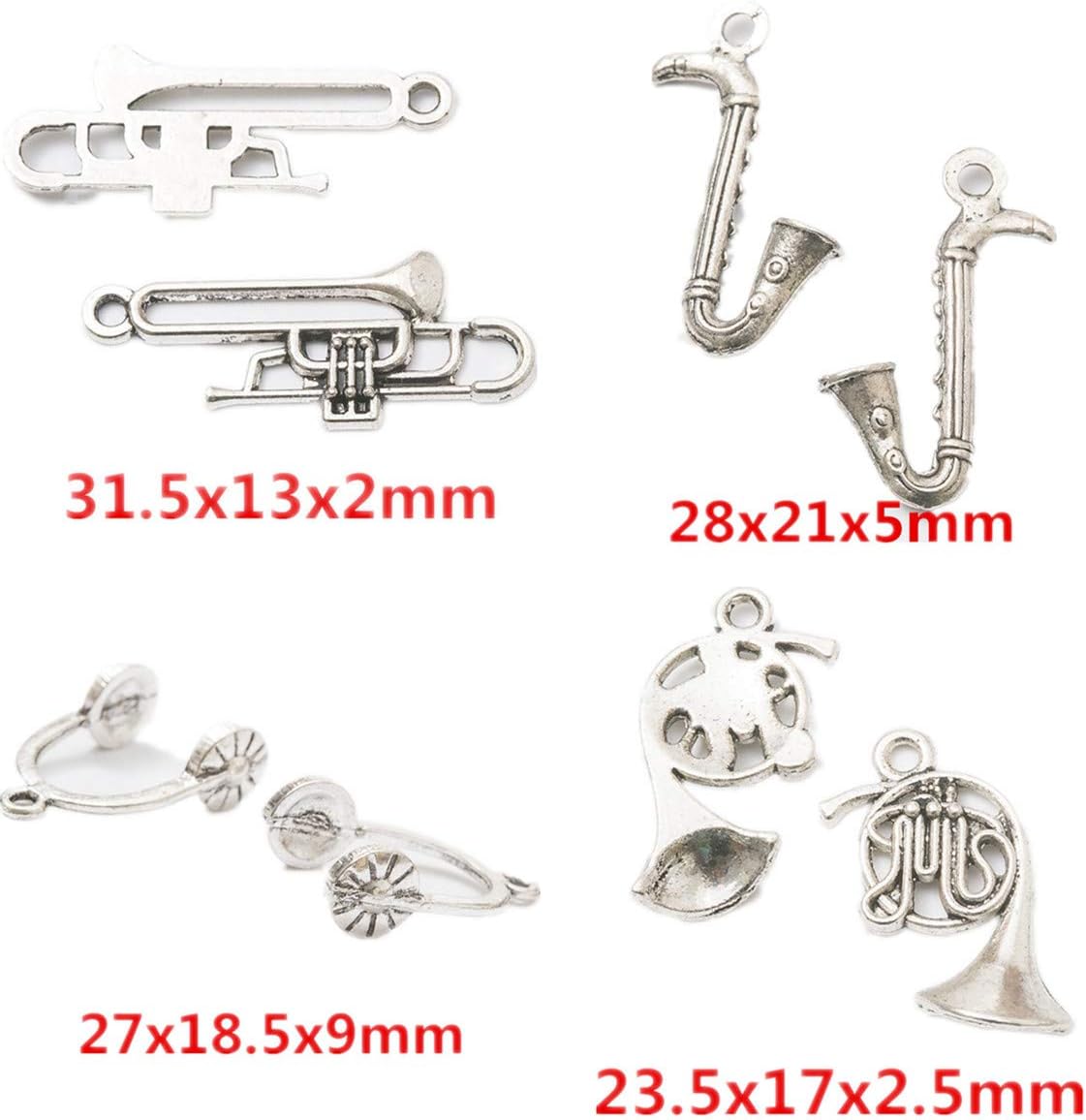 Zhiheng Assorted 52pcs Musical Instrument Alloy Pendants Bass Guitar Horn Cello Viola Trumpet Sax Wine Glass Charms Bracelet Necklace Jewelry Making Beads for Birthday Christmas Valentine's Gift - Image 4