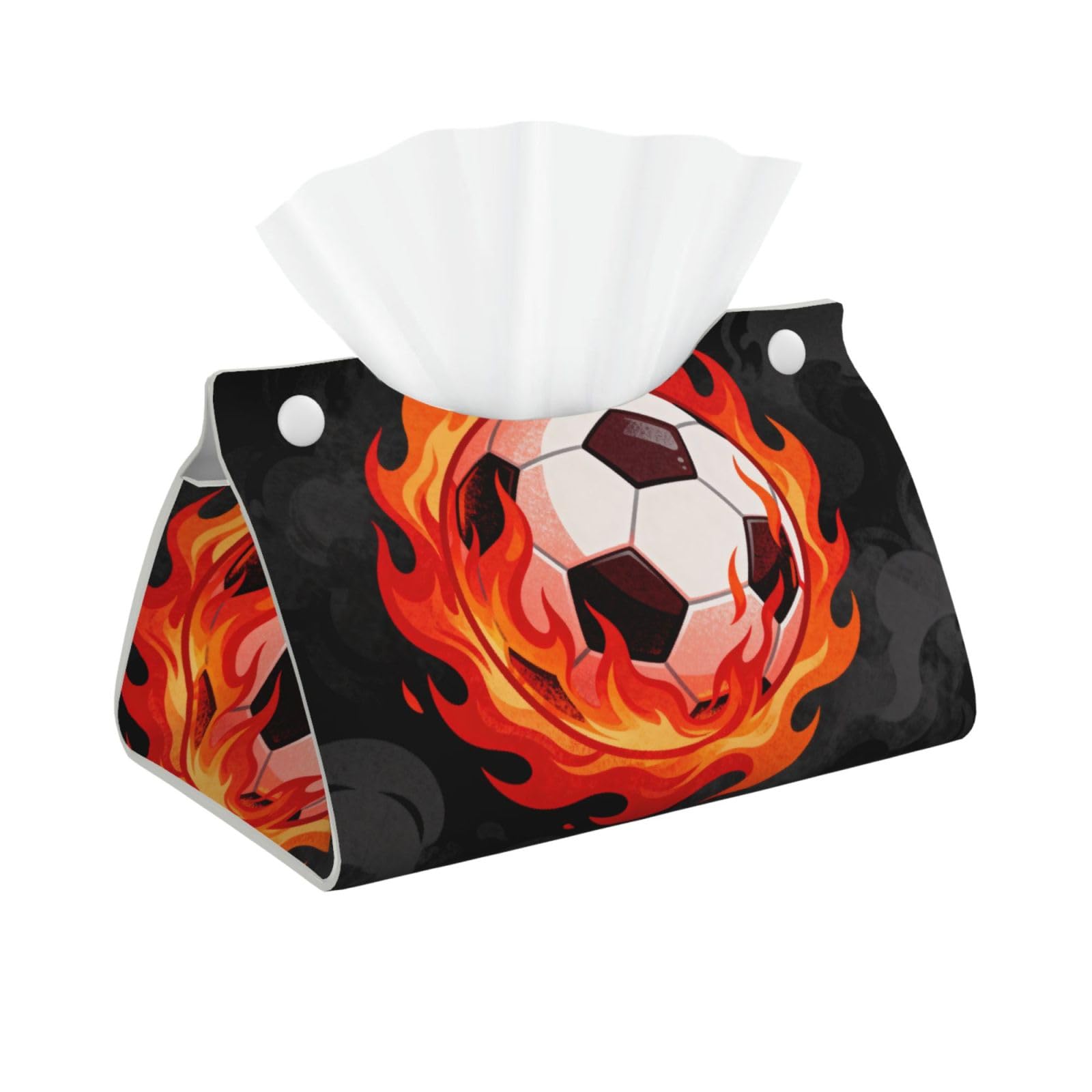 Ball Fire Flame Long Leather Tissue Box Cover-Waterproof PU Leather Tissue Holder for Bathroom, Decorative Rectangular Tissue Case
