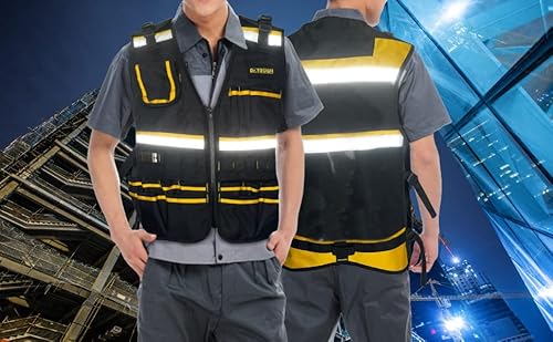 Dr.tough Work Vest For Men Reflective Vest Black Safety Vest For Men Tool Vest For Carpenters Electrician (Yellow) #TOP3