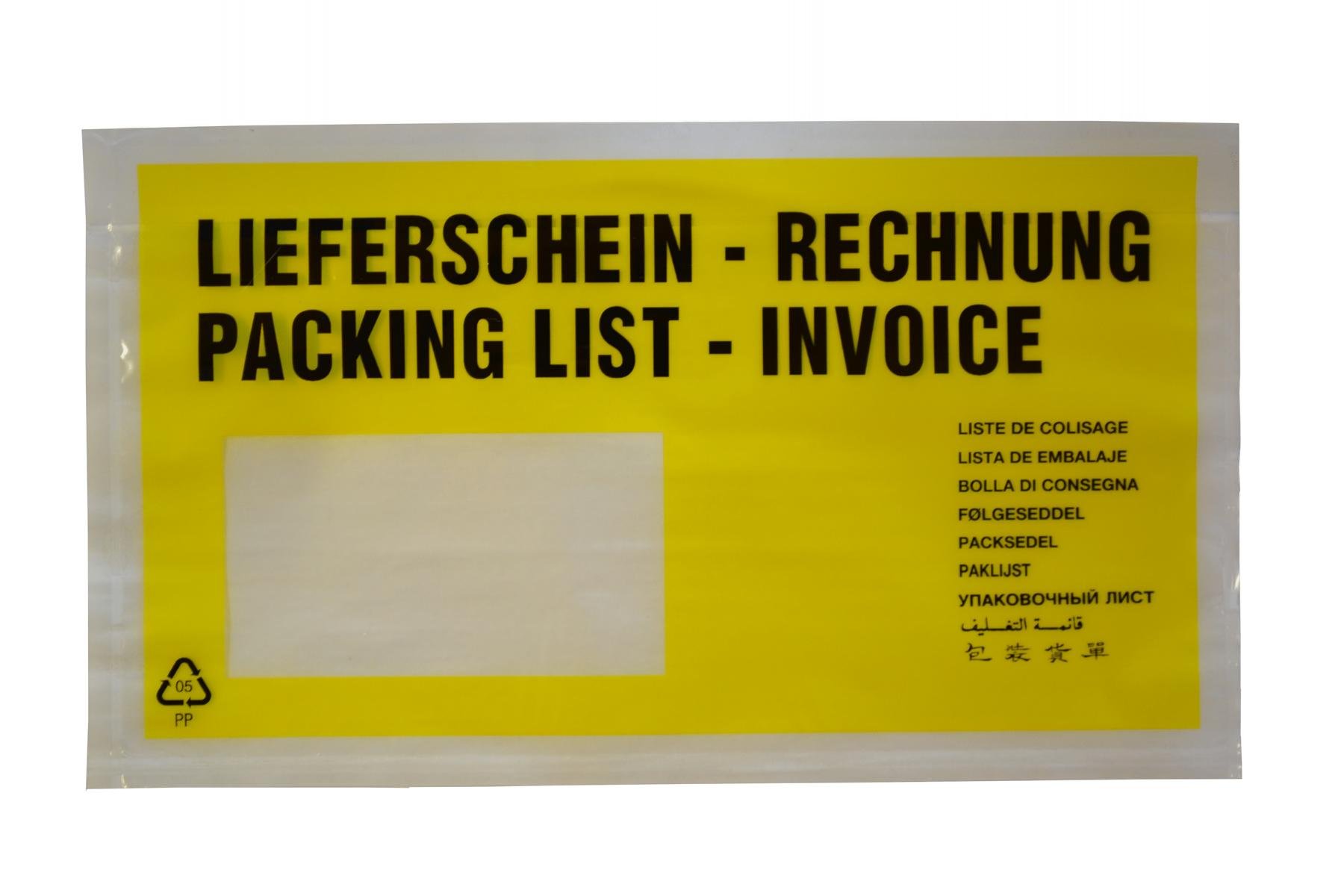 1000 Lieferscheintaschen / DIN lang / "Lieferschein-Rechnung" / Farbe: gelb