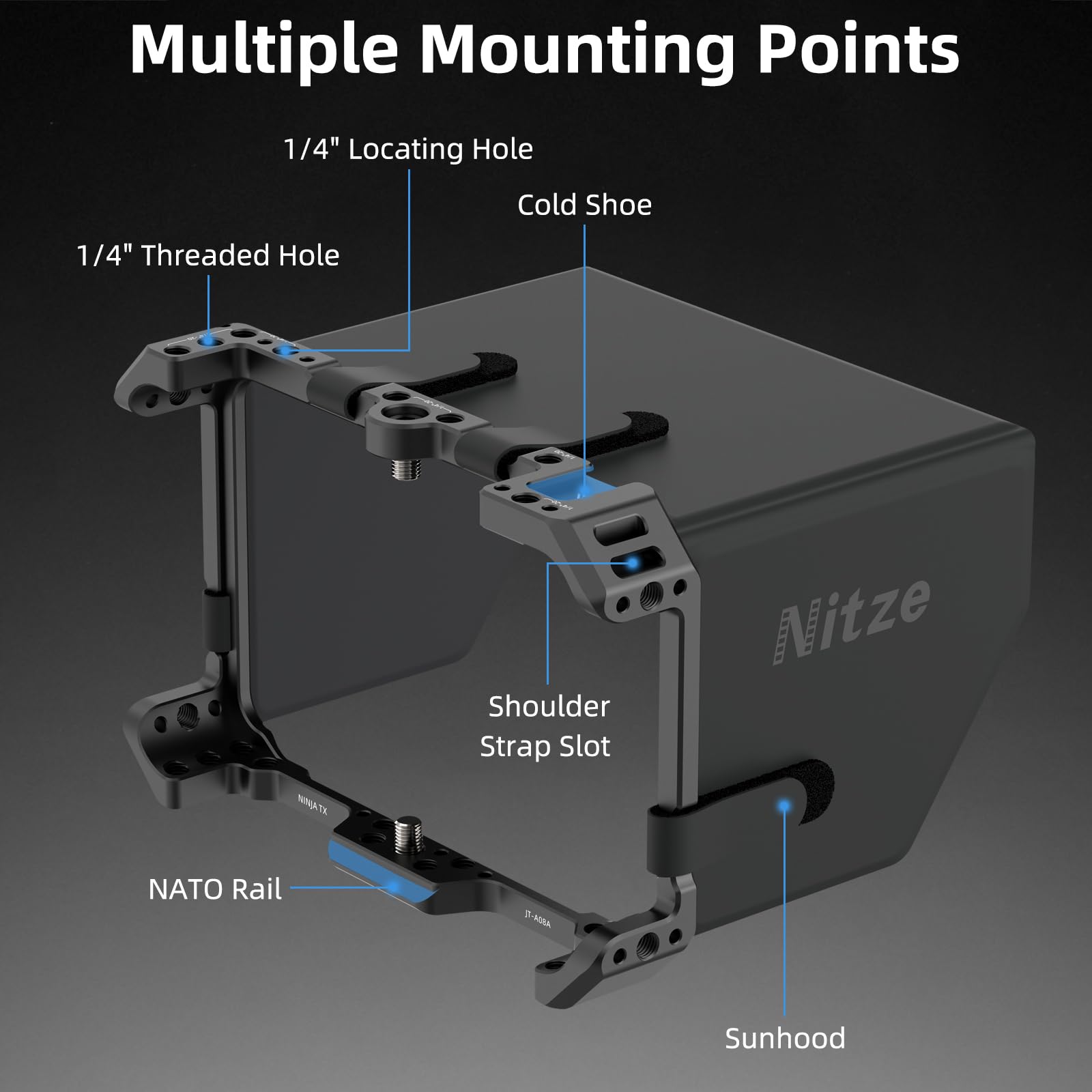 Nitze Kit de Jaula para Monitor/Grabador Atomos Ninja TX, Monitor Cage con Parasol de Cuero PU, Zapata Fría Integrada y Riel NATO - JT-A08B