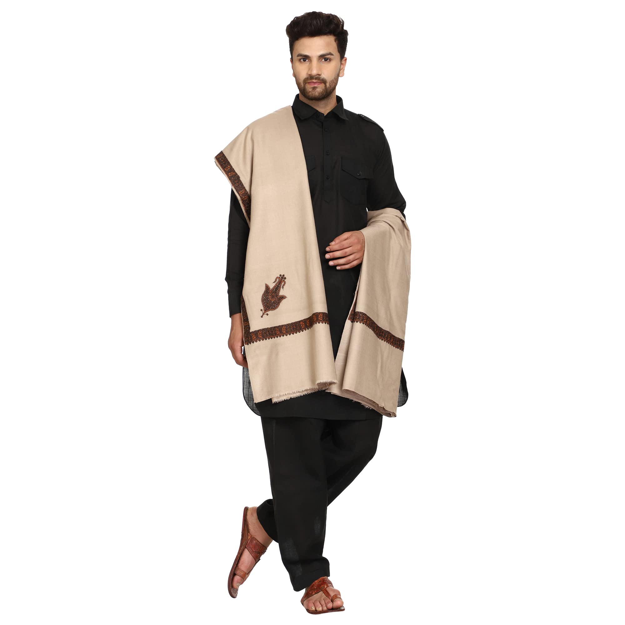 SWI WITH LABEL Chal de lana bordado de Cachemira para hombre