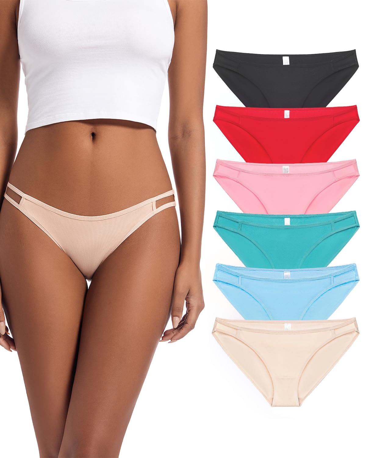 String Bikini Underwear for Women - Bikini Panties - Cotton Underwear Tango Hipster Soft Sexy 6 Pack