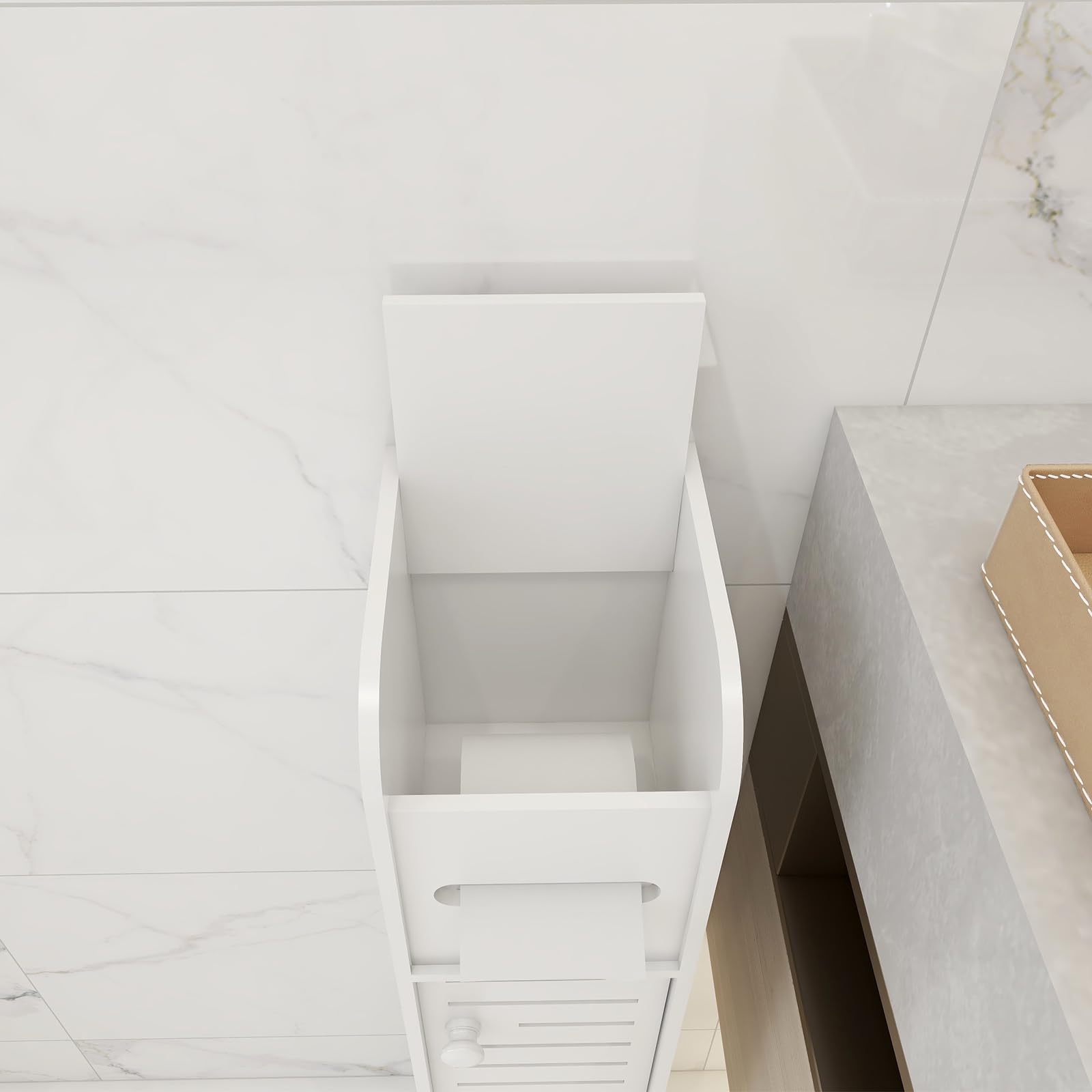 Meuble Rangement Salle De Bain HUOLE - Étagère Réglable 78cm - Blanc