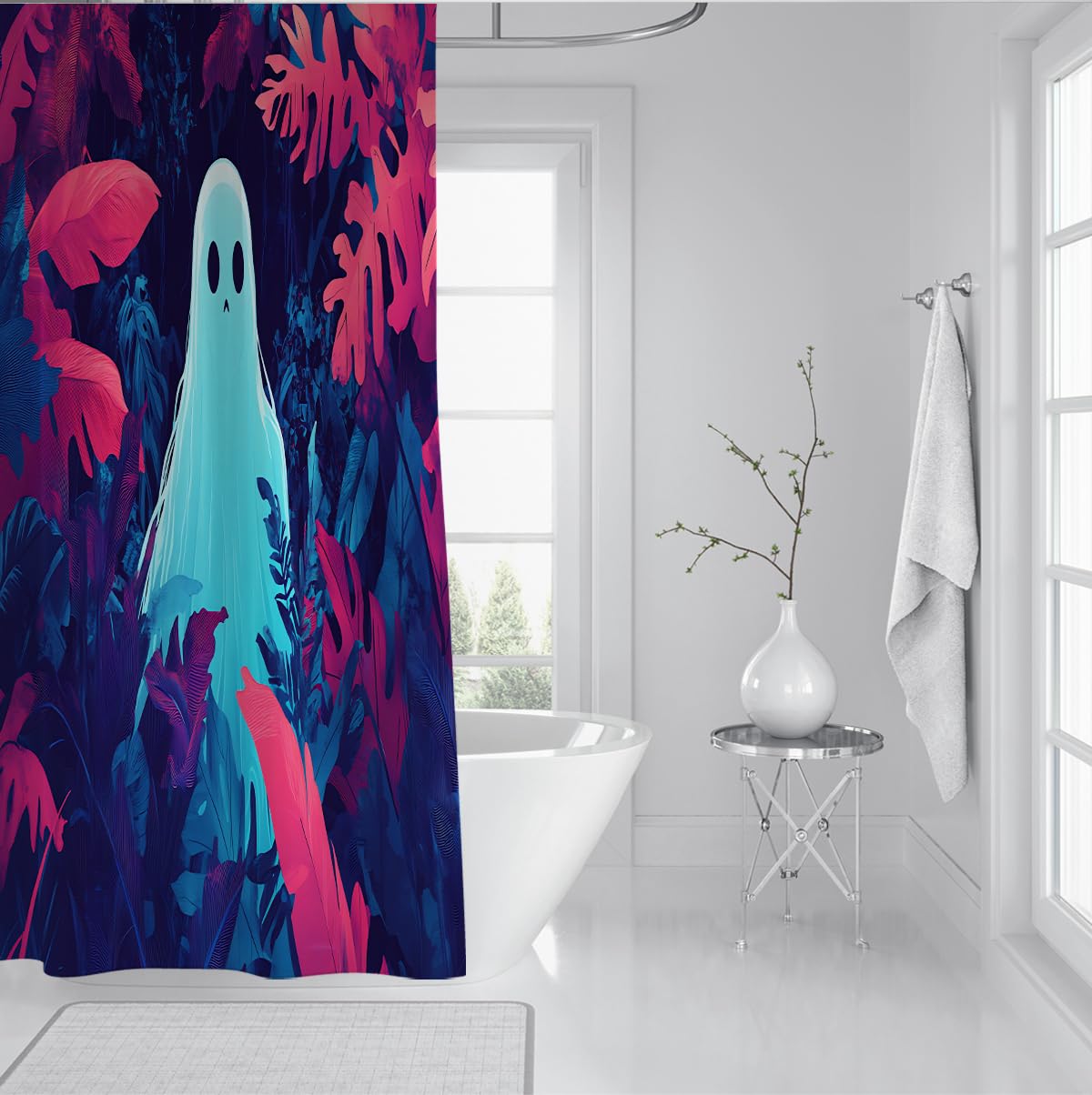 Zestaw zasłon prysznicowych na Halloween Tropikalna dżungla horror dekoracje zasłony łazienkowe wodoodporne akcesoria materiałowe z haczykami 180 x 200 cm