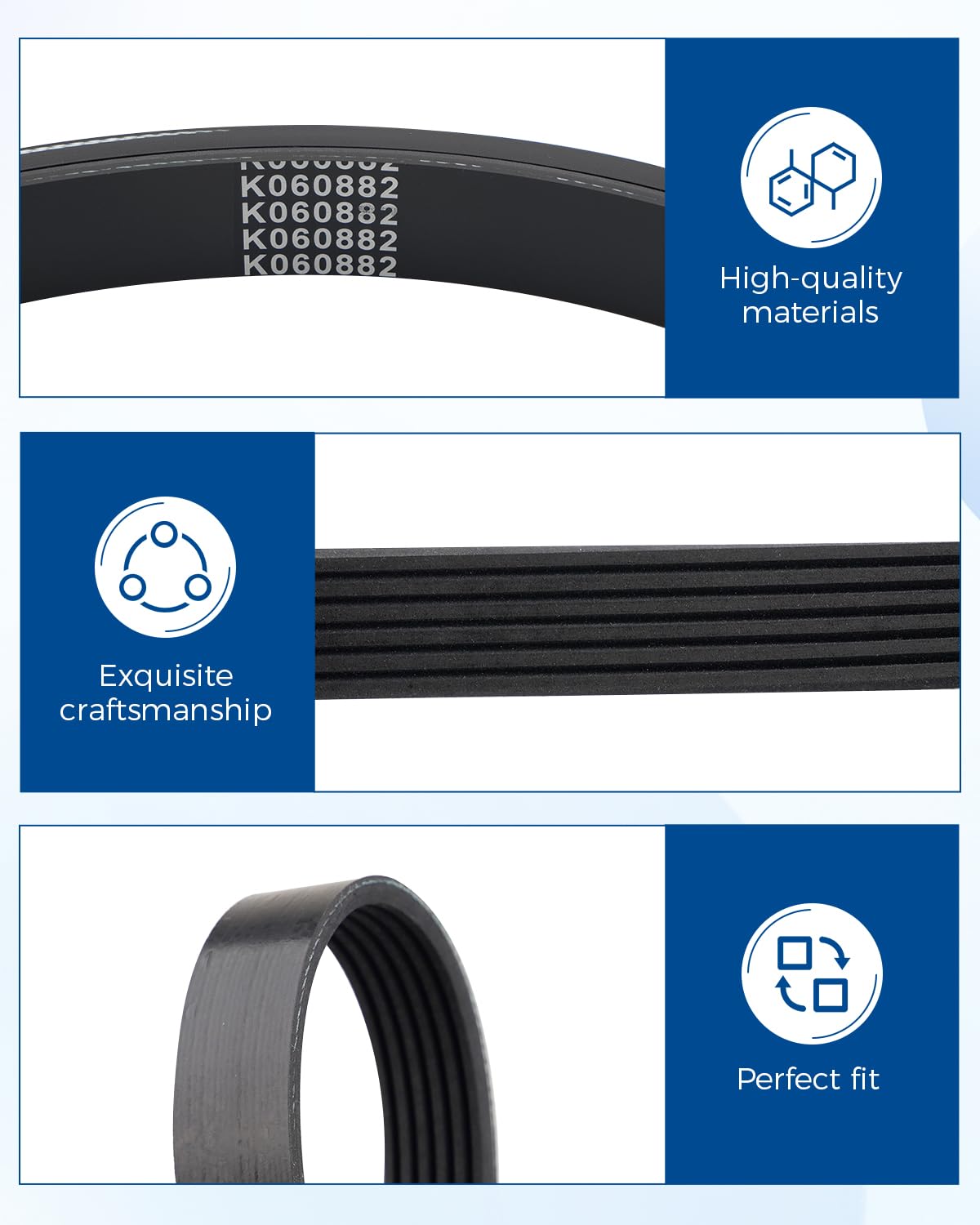Micro V Serpentine Drive Belt Replace K060882 Fit for Jeep Wrangler Toyota Tundra Ford Ranger Dodge Ram 1500 Ford Fusion