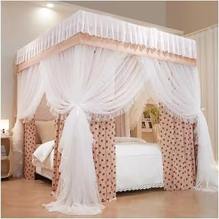 European Style Bed Tent Mosquito net Set, 2-in-1 Floral Printed Bed Curtains for Single Double Bed, 6 Colors, 120/150/180/200/200cm (Color : Khaki, Size : 120X200X200CM)