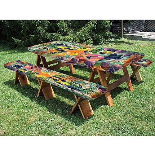 Palm Leaves - Mantel ajustable de poliéster para mesa de picnic y banco, 72 pulgadas, fondo de plantas tropicales de la selva, para exteriores, parque, terraza, 28 x 72 pulgadas