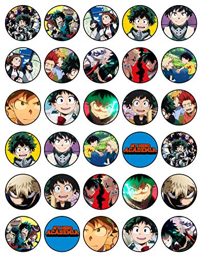 Natural Behaviour 30 x Edible Cupcake Toppers Themed of My H_ero A_cademia Collection of Edible Cake Decorations | Uncut Edible on Wafer Sheet