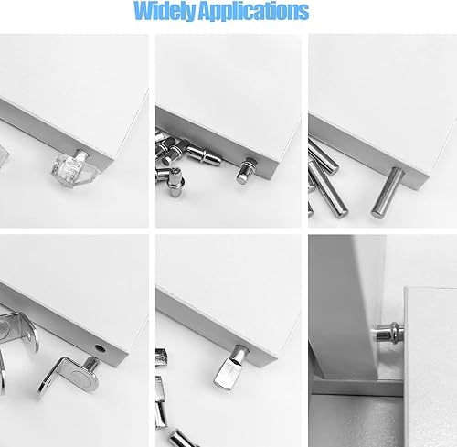 Miniatura 7 de DYWISHKEY Kit de pasadores de estante de 5 estilos clavijas de soporte de estante niqueladas soporte para agujeros de estante en gabinetes