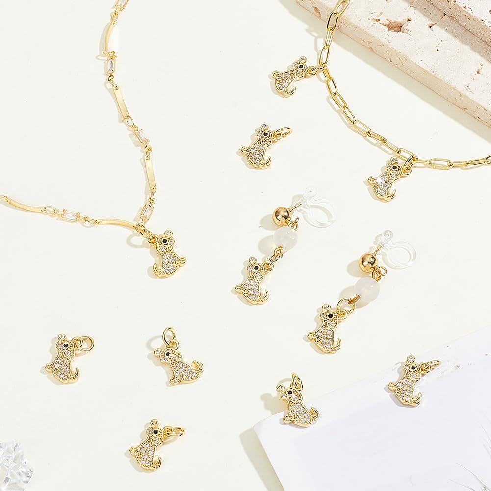 AHANDMAKER 12Pcs Brass Dog Charms, Micro Pave Cubic Zirconia Puppy Pendants with Jump Rings Golden Cute Pet Dangle Charm for Jewelry Making DIY Necklaces Bracelets Earrings Craft Supplies Gifts image 4
