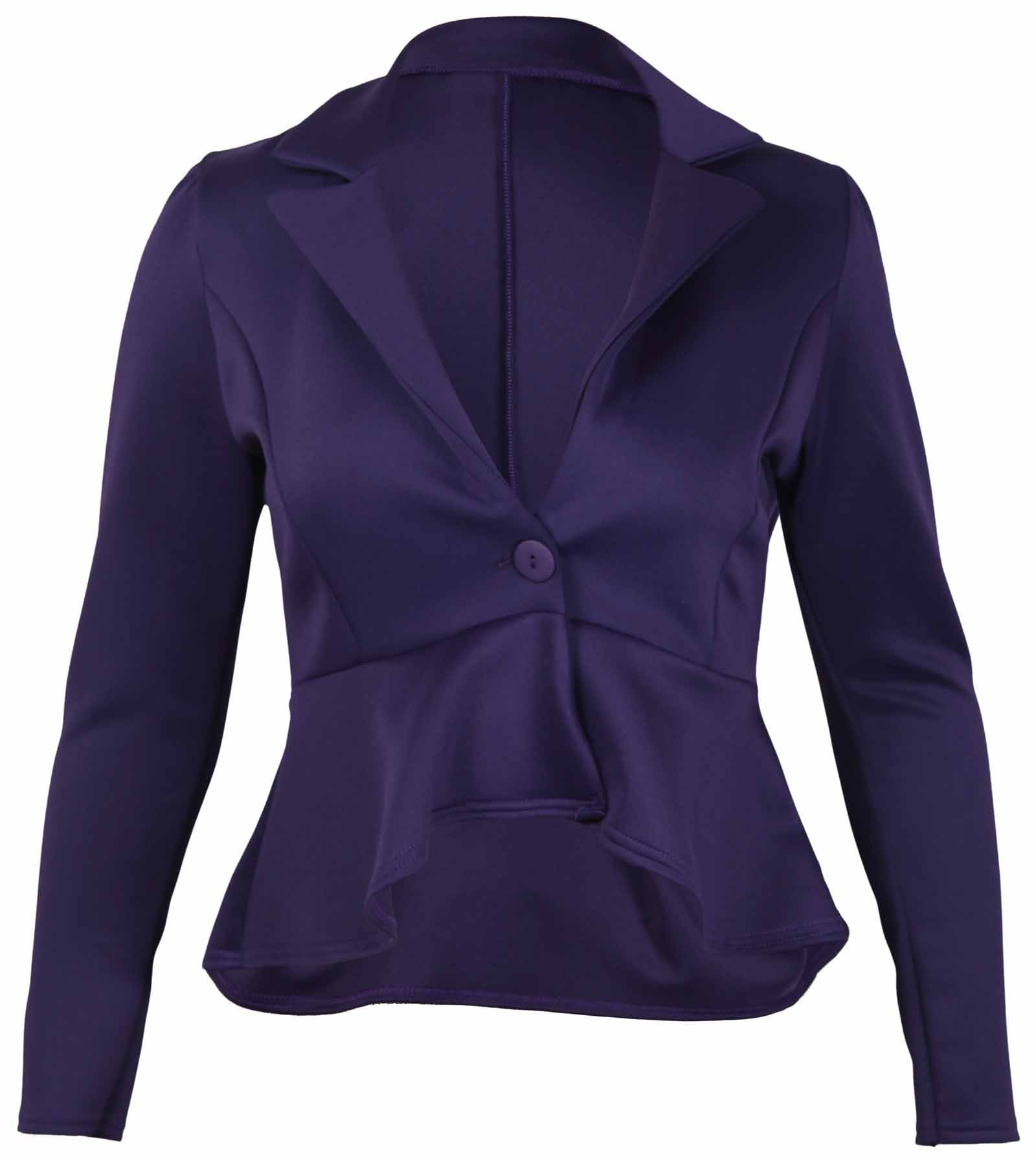 FAIRY BOUTIQUE Womens Peplum Frill Fitted Jackets Ladies Long Sleeve Flared Slim Fit Peplum Blazer Purple