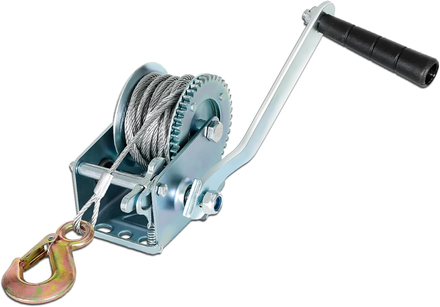 EASYBERG 600LBS Hand Winch with 26.3FT Steel Cable, Two-Way Adjustable Boat Trailer Winch with Hook, Manual Hand Crank Winch for ATVs Trucks Auto Marine