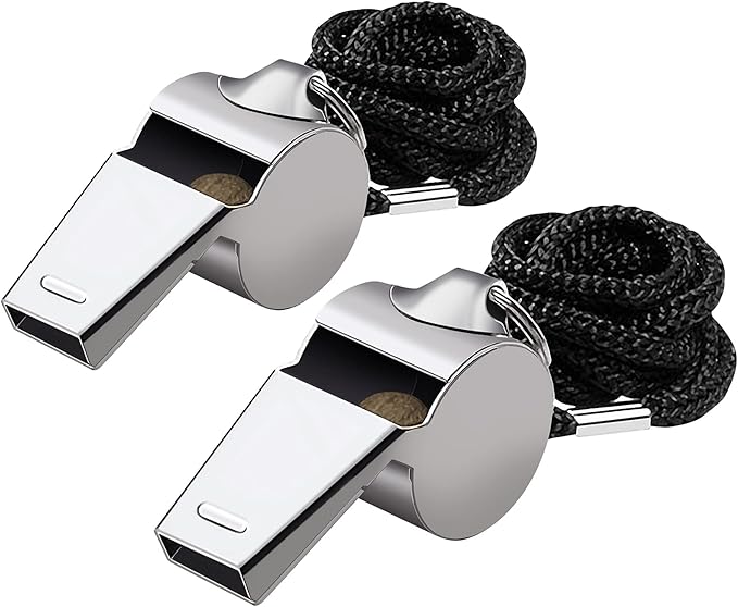 Hipat Lot De 2 Sifflets De Sport En Acier Inoxydable Avec Cordon Sifflets Sonores Forts Parfaits Pour Les Entraineurs Les Arbitres Et Les Officiels