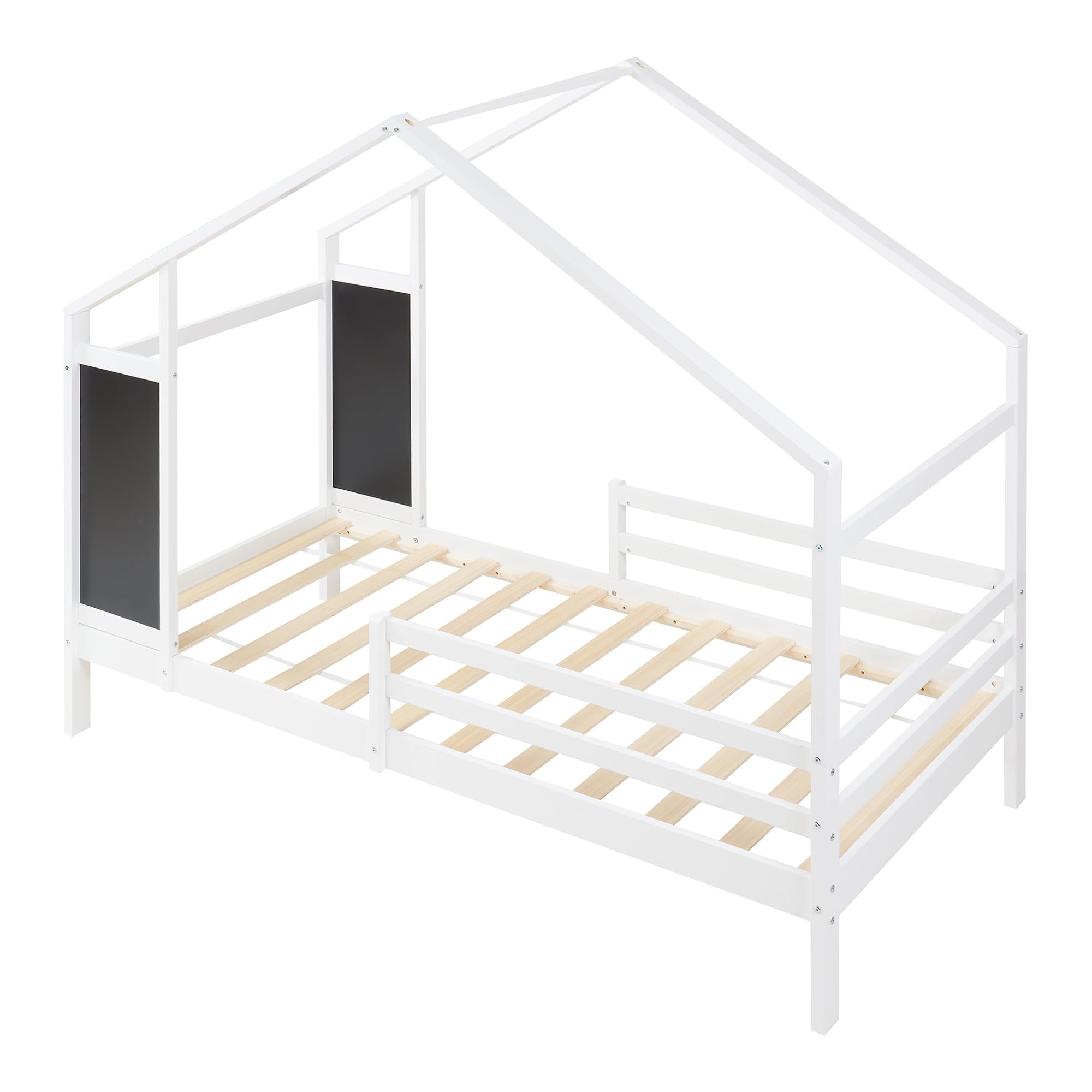 [en.casa] Cama Montessori Lorenskog en Forma de Casa Cama Infantil con Protección contra Caídas y Somier máx. 100 kg Madera de Pino 90 x 200 cm - Blanco
