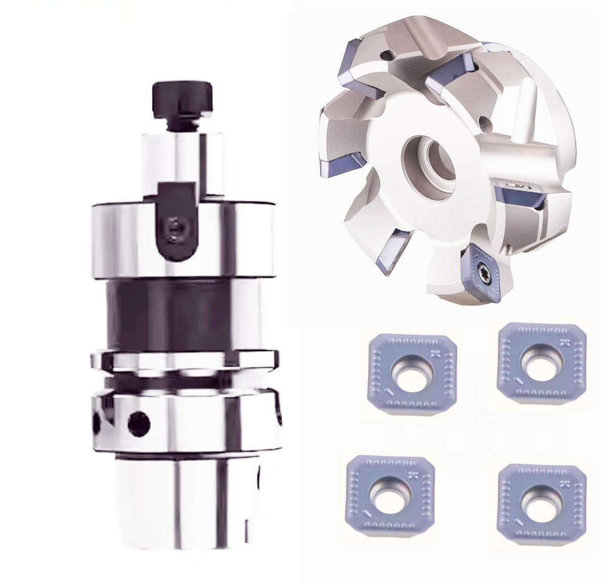 Face milling Cutter Set, 45 °, HSK63A-FMB22-4",milling Diameter 50mm, 6Edges, mounting Inner Hole22mm, Comes with 30pcs milling Inserts SEMT13T3AGSN