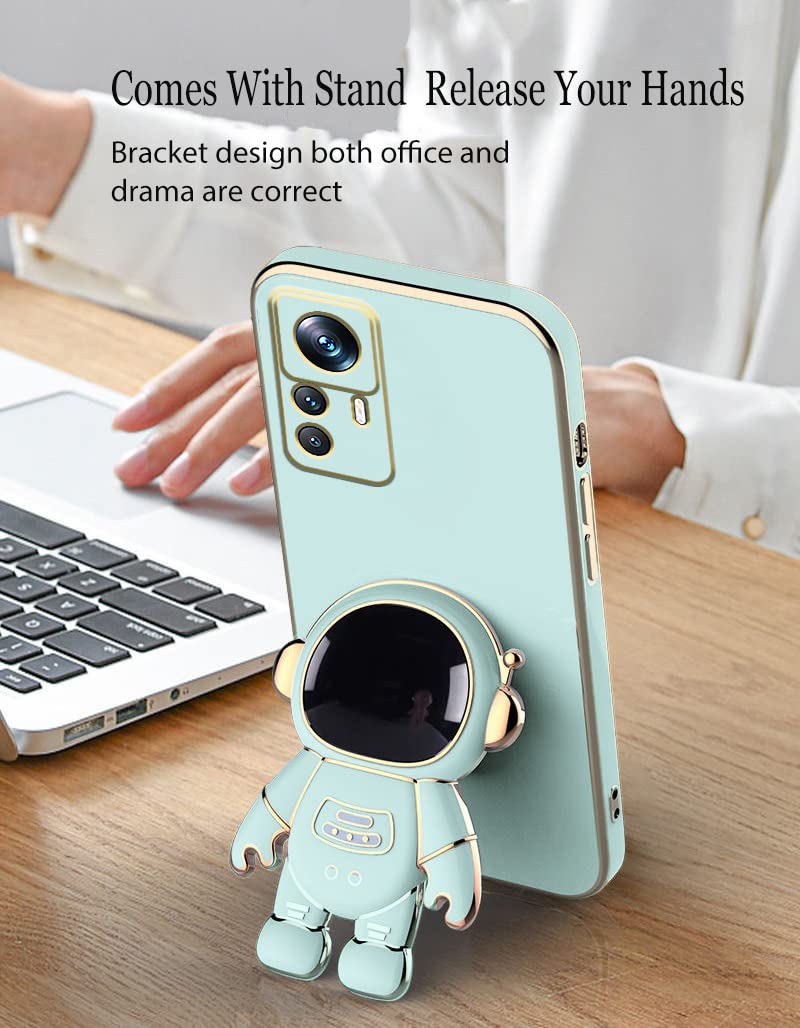 Wousunly Xiaomi 12T Pro Hülle Mit Ständer – Astronaut 3D Design, TPU Silikon, Kratzfest, Stoßsicher, Grün