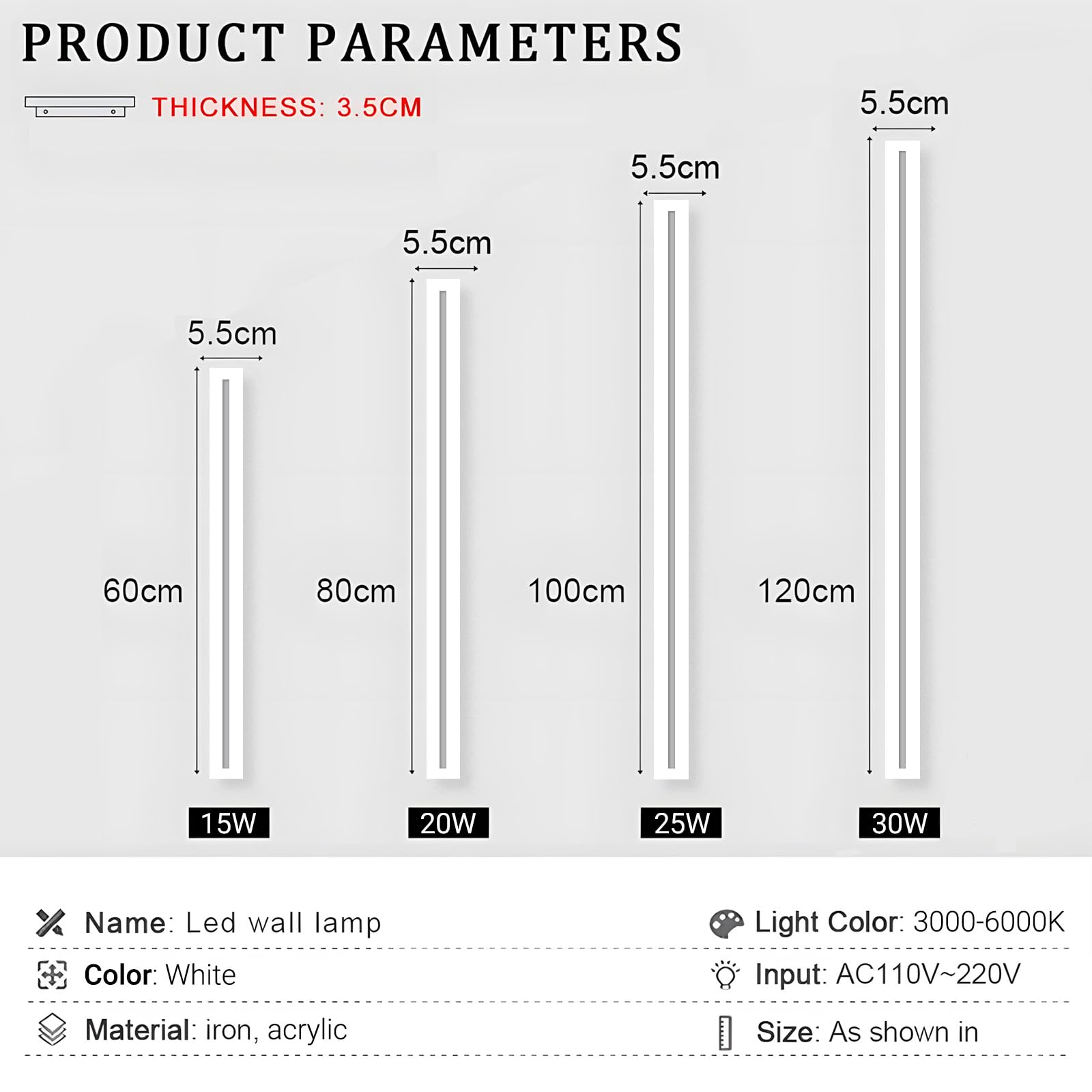 25 W/100 cm Nowoczesne oświetlenie ścienne LED z pilotem | 3 temperatury barwowe (3000K / 4000K / 6000K), ściemniana biała lampa ścienna LED do salonu sypialni