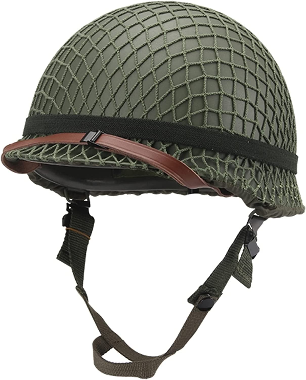 WWII US Army M2 Réplique de casque avec filet/toile Mentonnière DIY Peinture (vert)