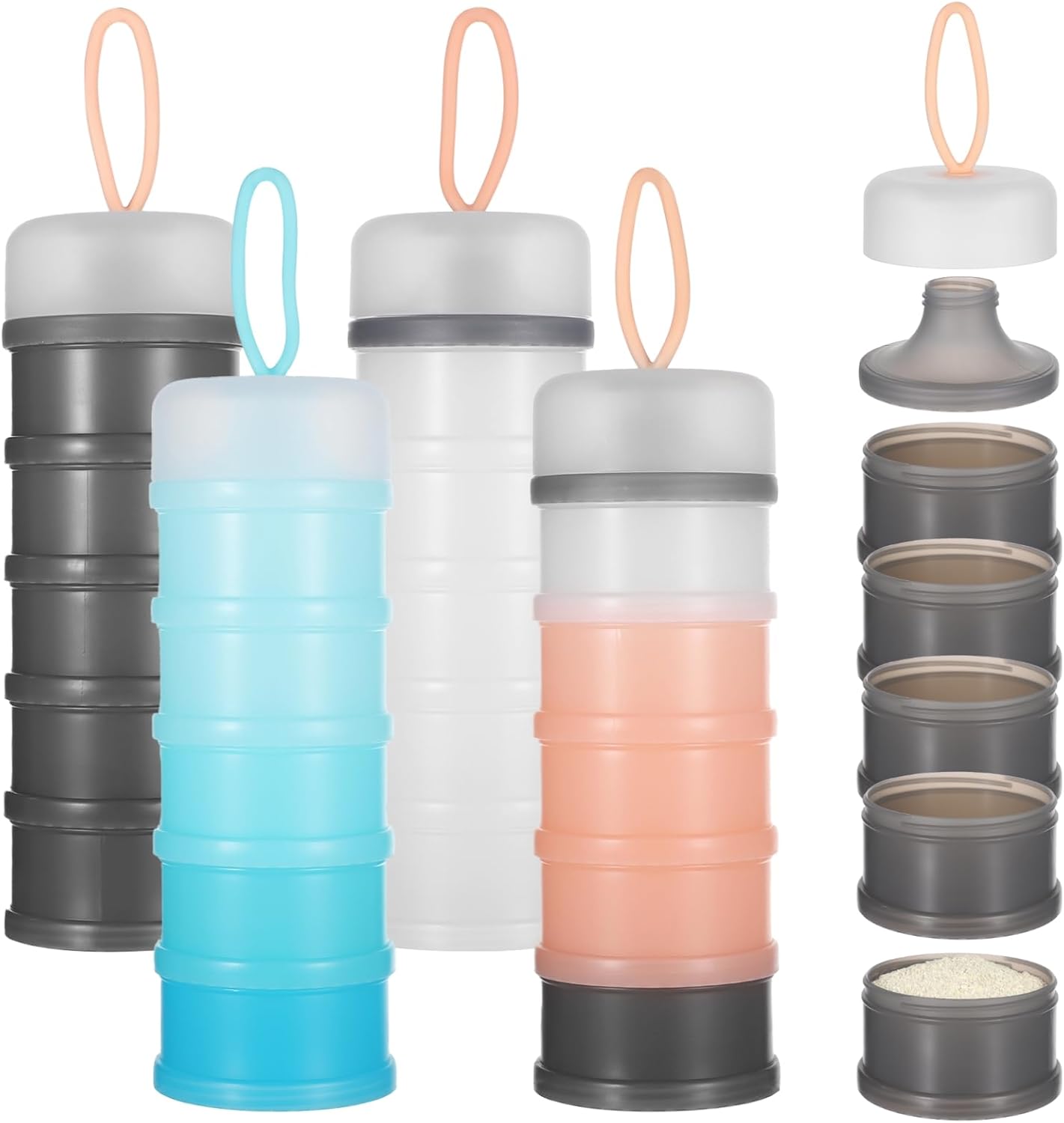 4 Pcs Protein Powder Journey Container, 5 Layers Stackable Method Cont… 4 Pcs Protein Powder Journey Container, 5 Layers Stackable Method Cont…