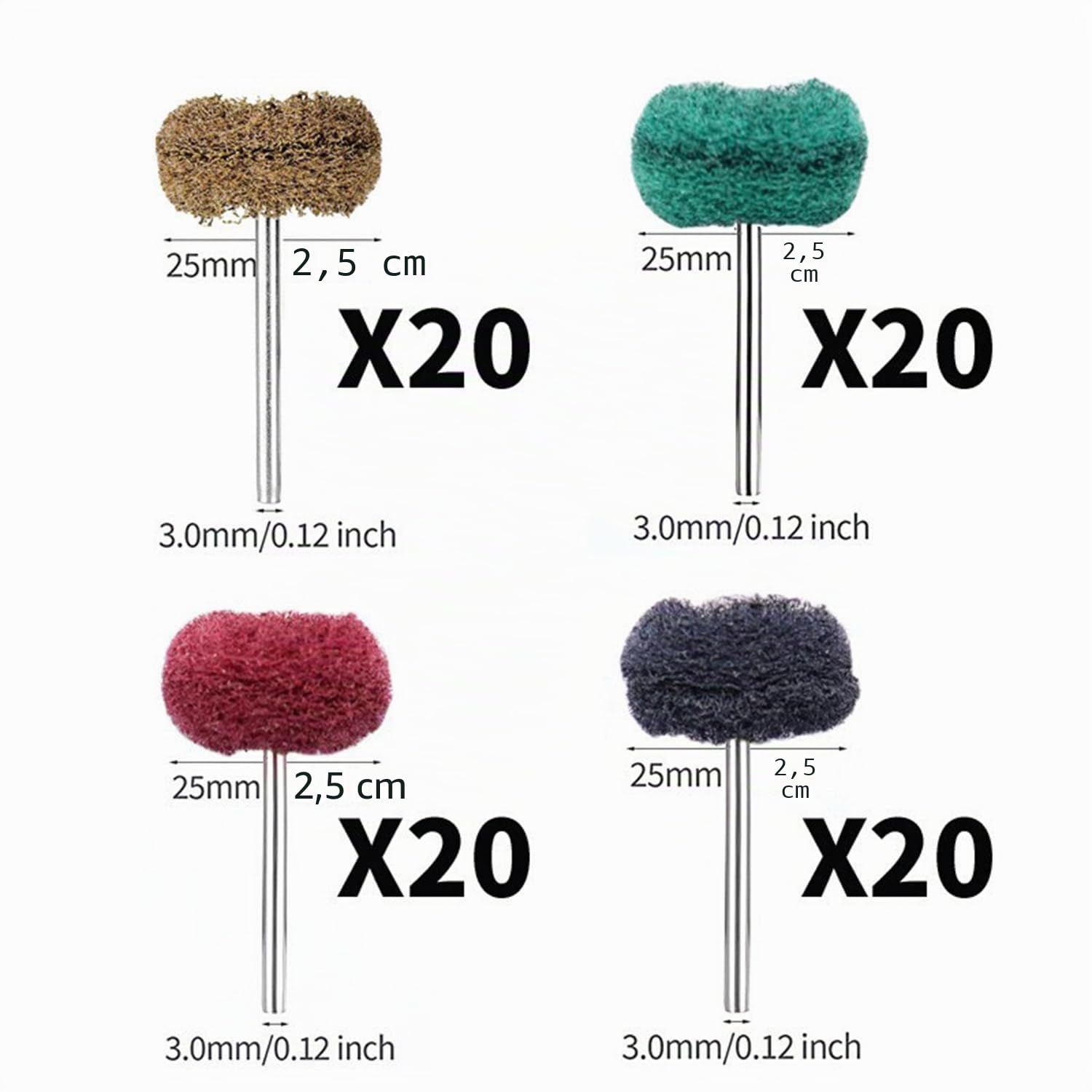 Set 80 ruote abrasive da 25 mm per lucidatura abrasiva utensili rotanti Dremel gambo 3 mm