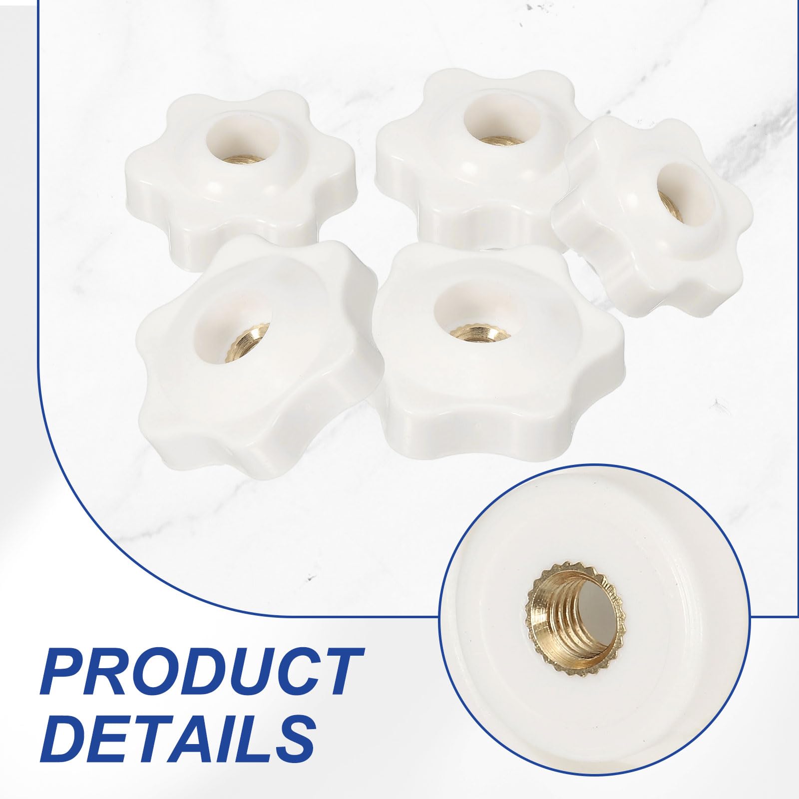 PATIKIL Dadi Di Bloccaggio M5 X 25mm, 10 Pezzi Manopole A Stella A Foro Passante Con Filettatura Femmina Per Bulloni A T-Rail Macchinari, Bianco