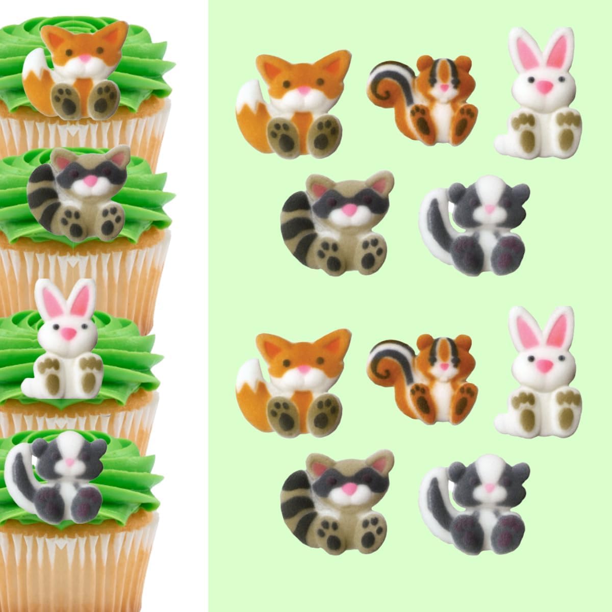 12pk Woodland Animals Sugar Decoration Toppers for Cakes Cupcakes Cake Pops
