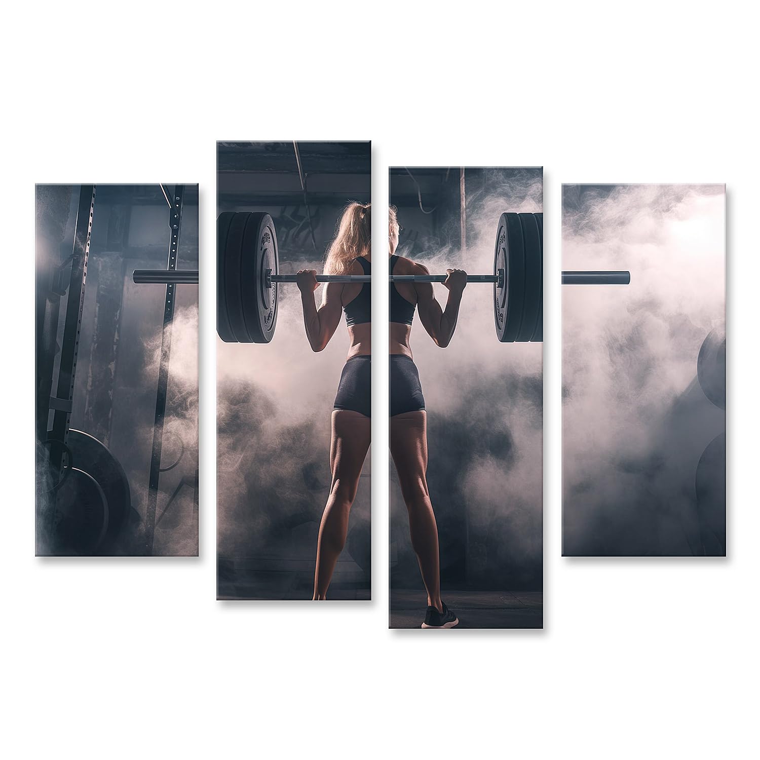 islandburner Immagine su tela donna solleva pesi in palestra con nebbia per palestra appassionati di fitness negozio di sport immagini murali poster