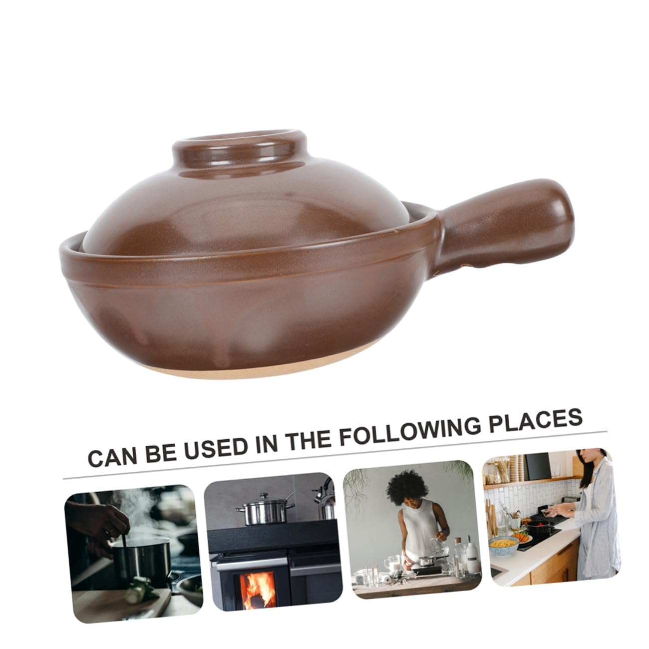 Cazuela de Barro Capacidad de 950ml para Cocinar Asa Lateral y Tapa Ventilación Resistente a Altas Temperaturas para Restaurante y Tienda de Comida