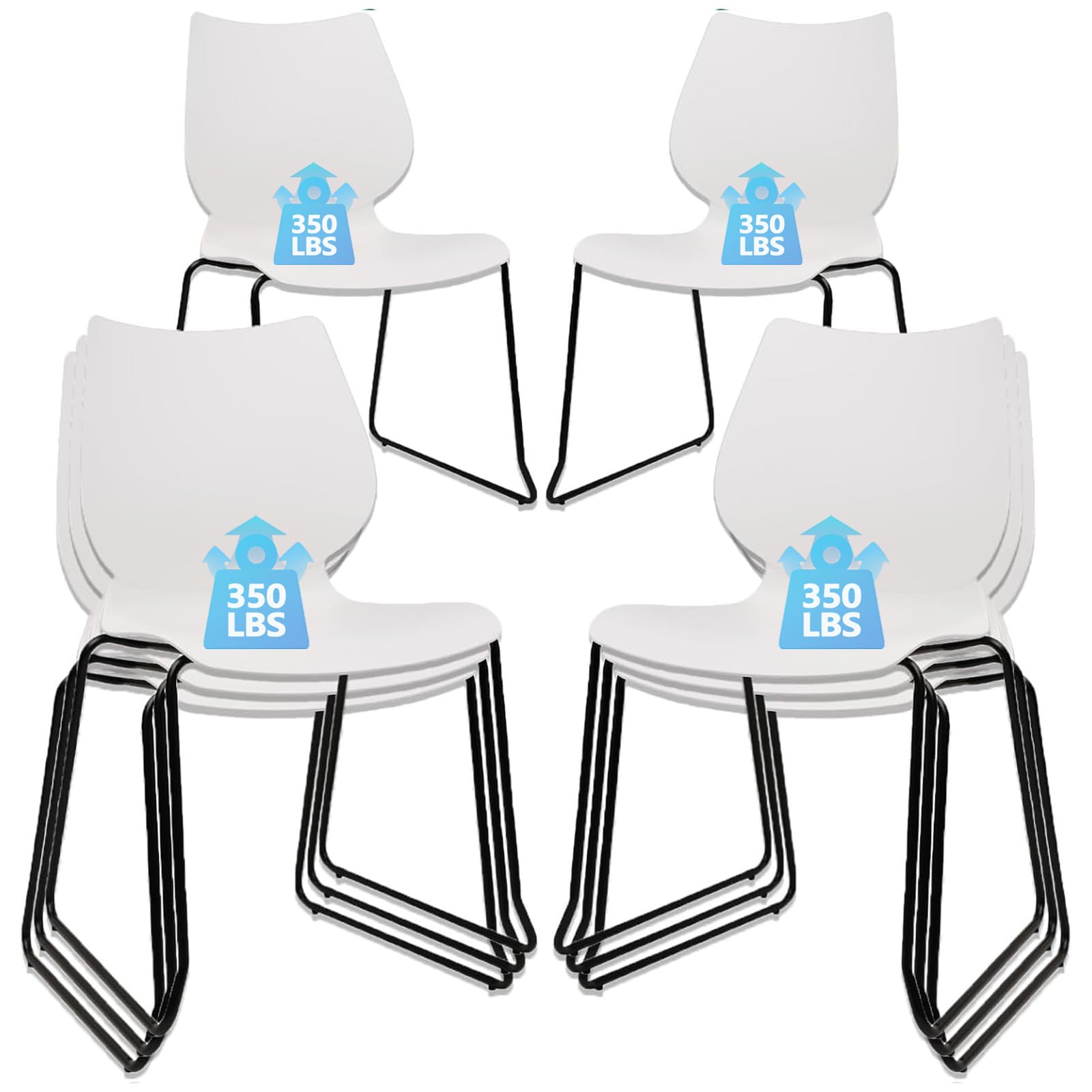 KLASIKA Stackable Waiting Room Chair, Stacking Office Chair with Ergonomic Lumbar Support and Metal Legs, Plastic Desk Chairs for Conference School