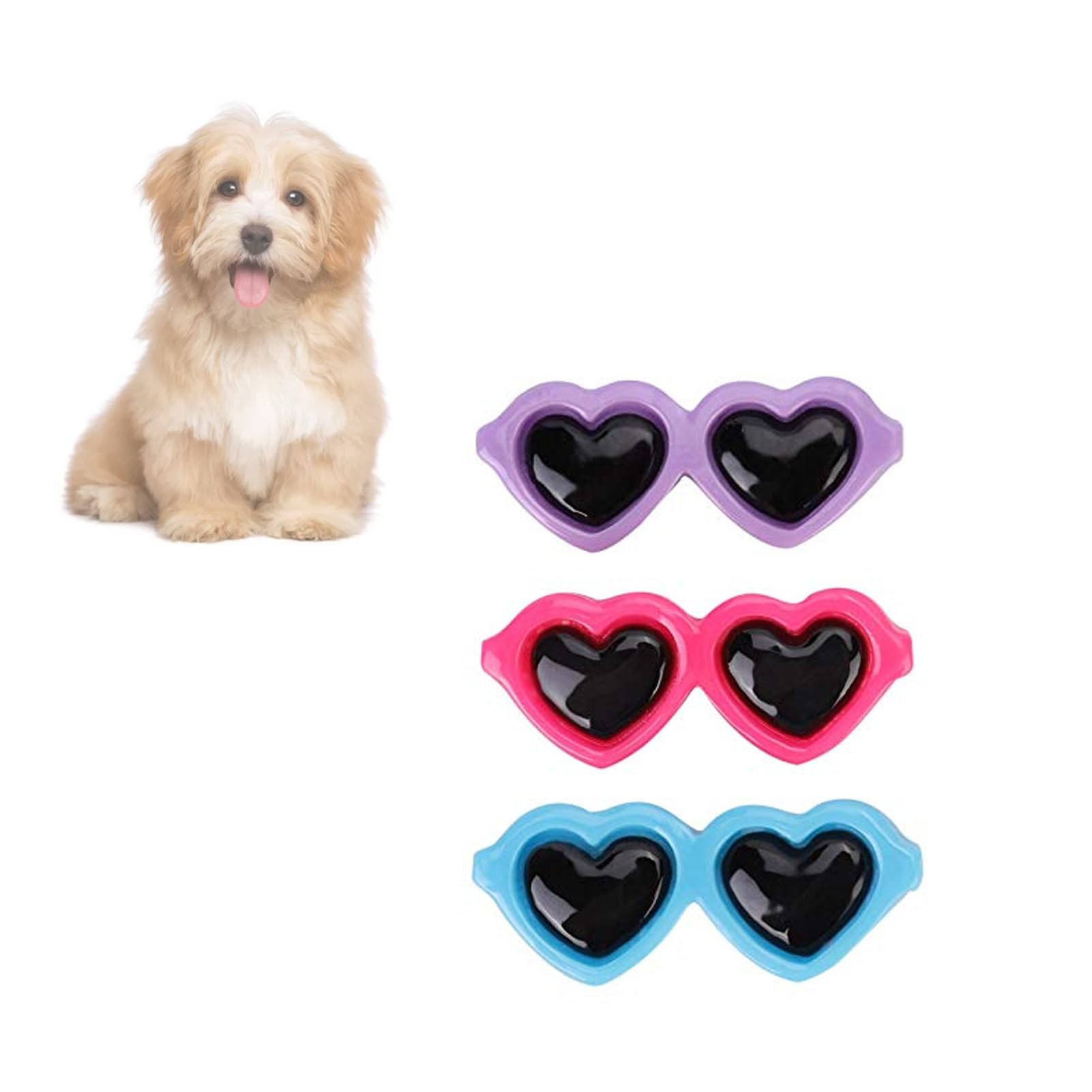 3Pcs Small Dog Hair Clips, Cute Heart & Sunglasses Pet Hairpins, Puppy Grooming Bows & Cat Topknot Accessories