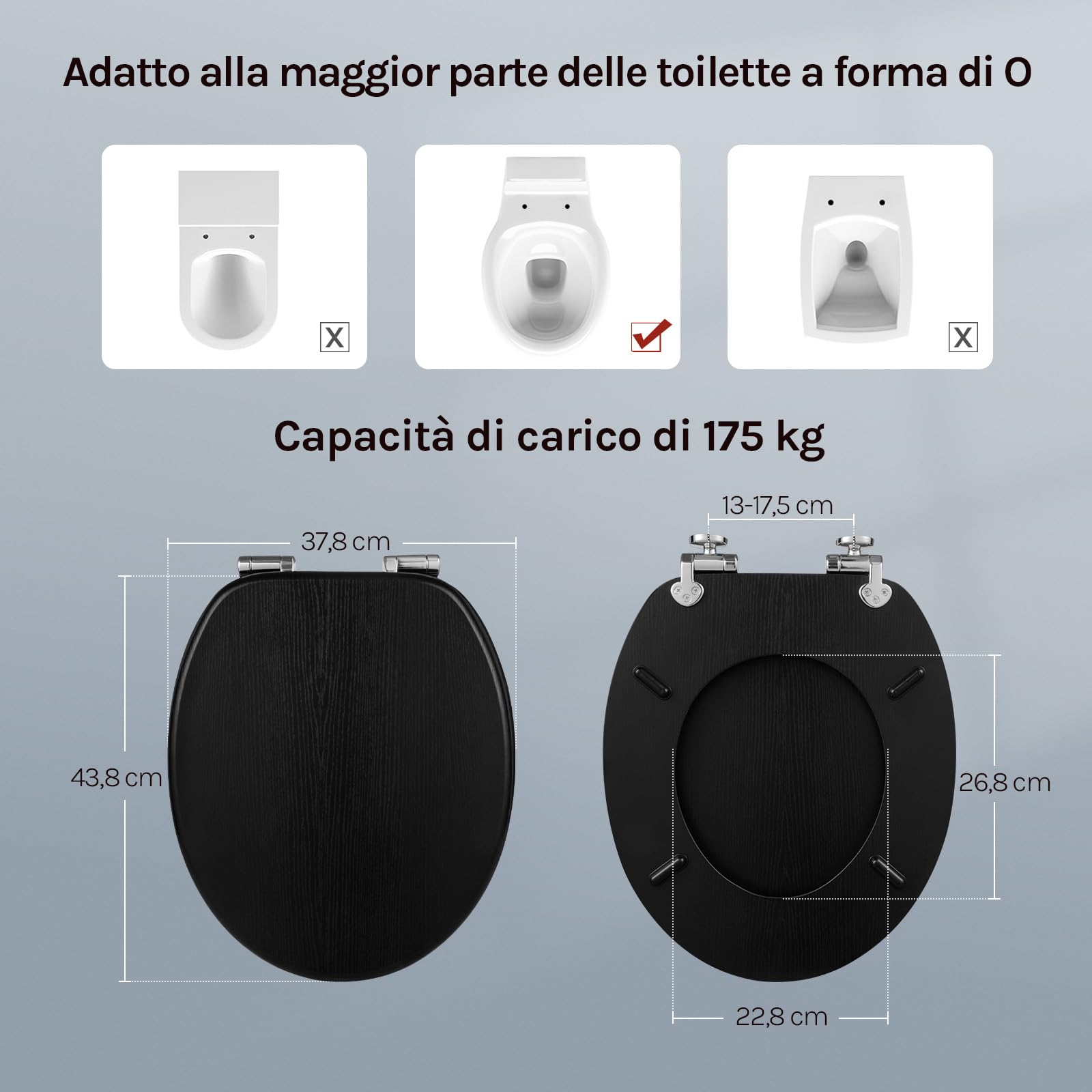 WOLTU Sedile WC copriwater Universal, Urea-Formaldeide Chiusura,Facile da Montare, MDF Materiale a Fissaggio Parte Inferiore, a Forma di O