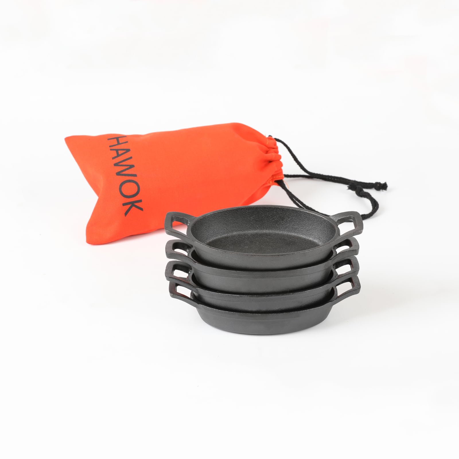 HAWOK Cast Iron Mini Oval Serving Dishes with a Storage Bag, 6.1"x 3.85", 8oz, 4 PCS