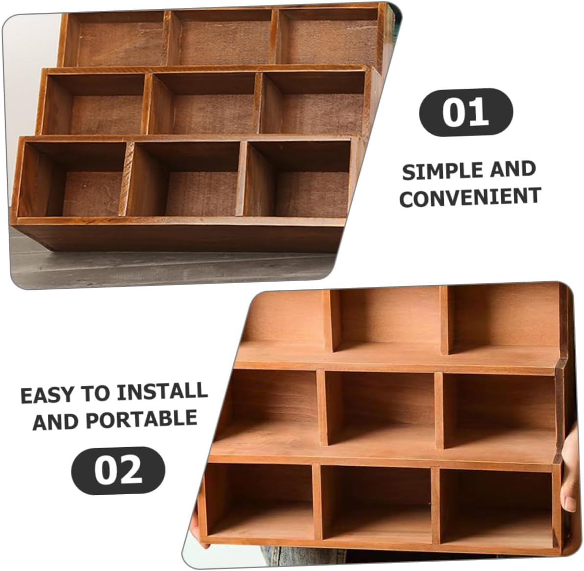 OUNONA Retro Storage Cabinet Solid Wood Sections Display Stands Figures Toy Display Rack Doll Stands