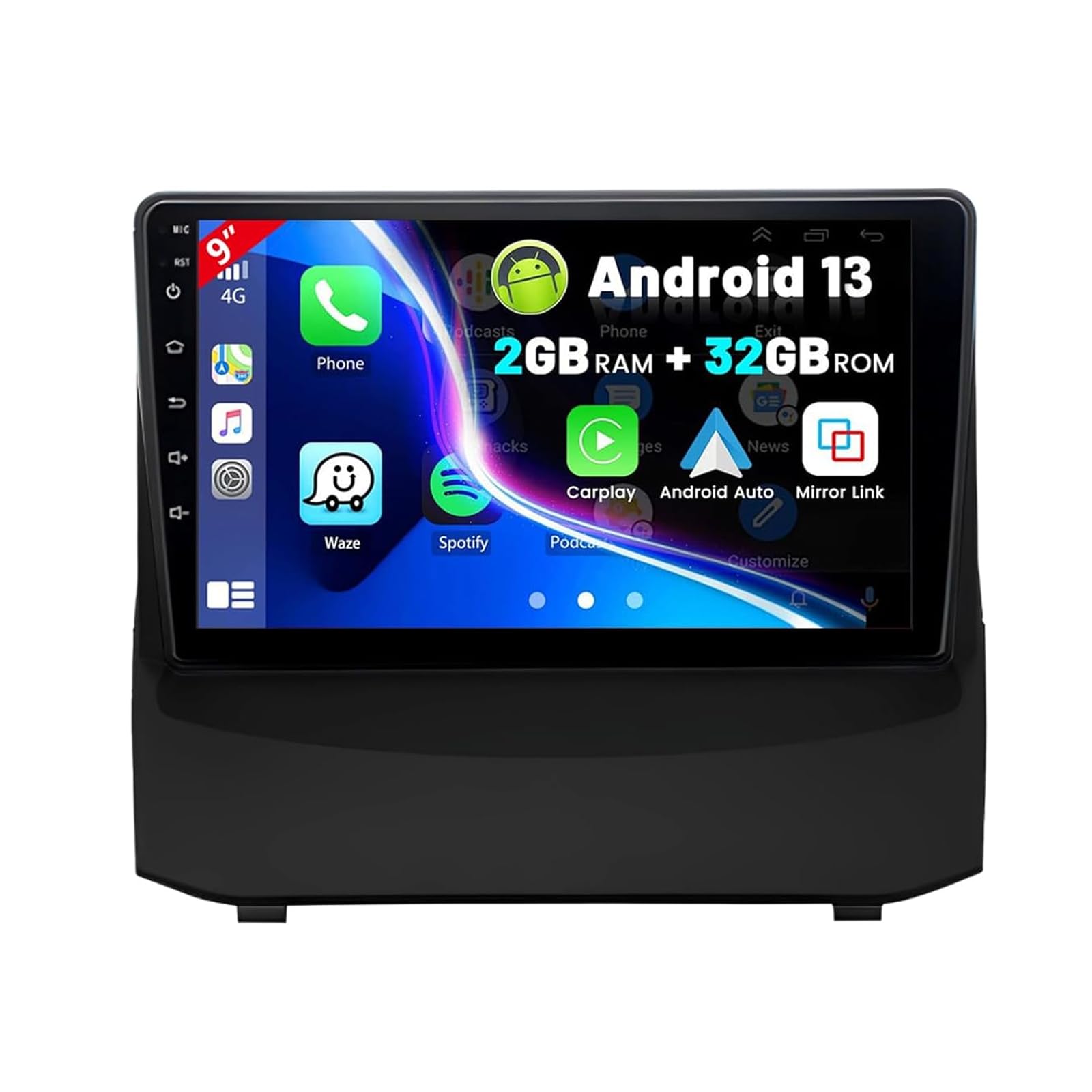 Radio de Coche with Android 13 de 9 Pulgadas con 2G + 32 G de Repuesto para Ford Fiesta MK6 2008-2016, Compatible con Android Auto with Wireless Carplay, WiFi Bluetooth 5.1 GPS DSP USB