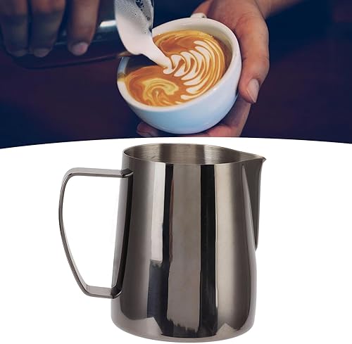 Miniatura 6 de Espumador de leche para café, jarra espumosa, jarra espumosa de acero inoxidable 304, taza de flores para café, espumador de leche, 20.3fl oz, boca