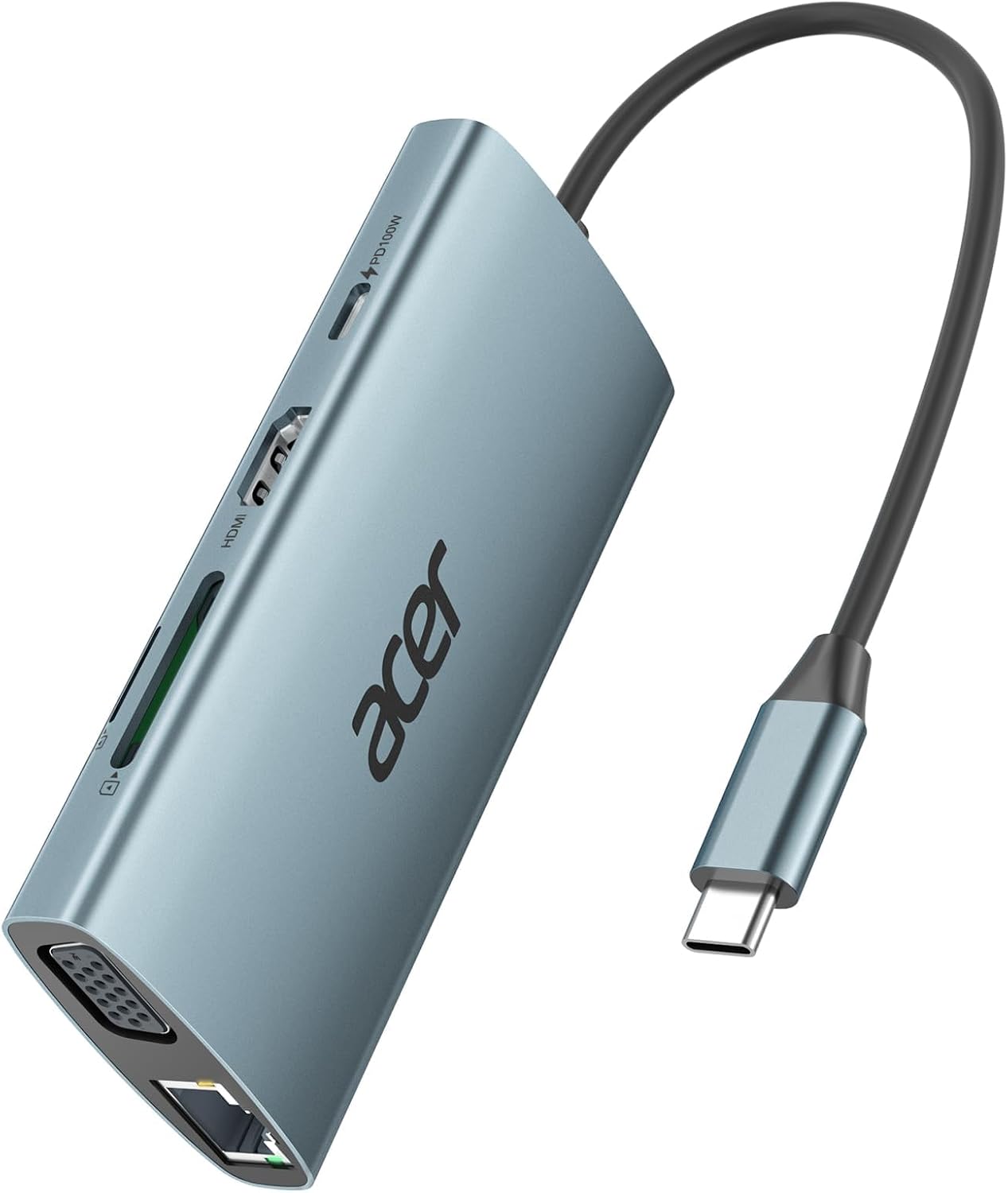 USB C Hub with 4K HDMI, 9-in-1 Laptop Docking Station with 1080P VGA | USB C to Ethernet Adapter with 5Gbps 3×USB-A Data Transfer, 100W Max PD Port, SD/TF Card Reader for MacBook, Acer, 0.65ft