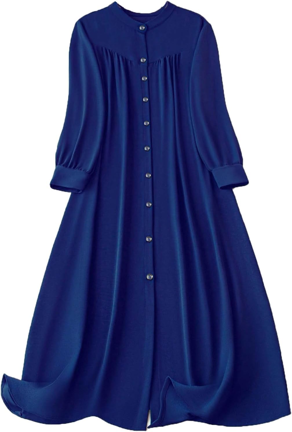 HGps8w Women's Button Down Midi Dresses Pleated Front Loose Long Sleeve Casual Coverups Flowy Dress