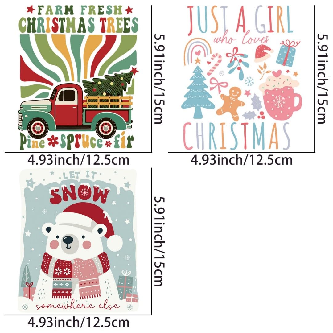 Retro Boho Christmas Iron Transfer Patch Heat Transfer Sticker Vinyl Design Iron Applique T-Shirt Clothing DIY Craft Applique Clothing Decoration (P2)