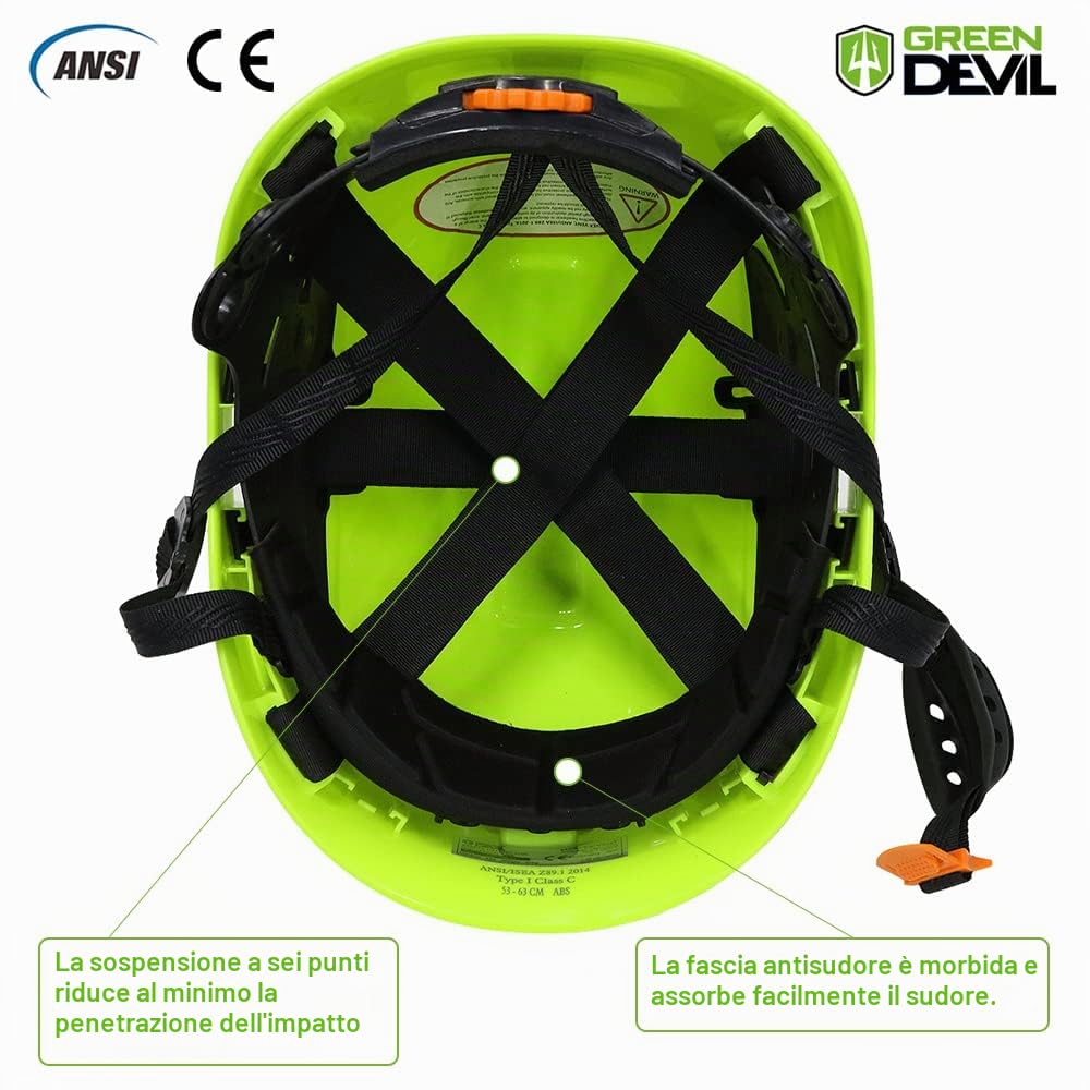 GREEN DEVIL Casco protettivo per motosega, protezione forestale, casco di sicurezza con protezione dell'udito, paraorecchie e visiera, 3 in 1, set di casco, resistente agli urti, comoda ventilazione