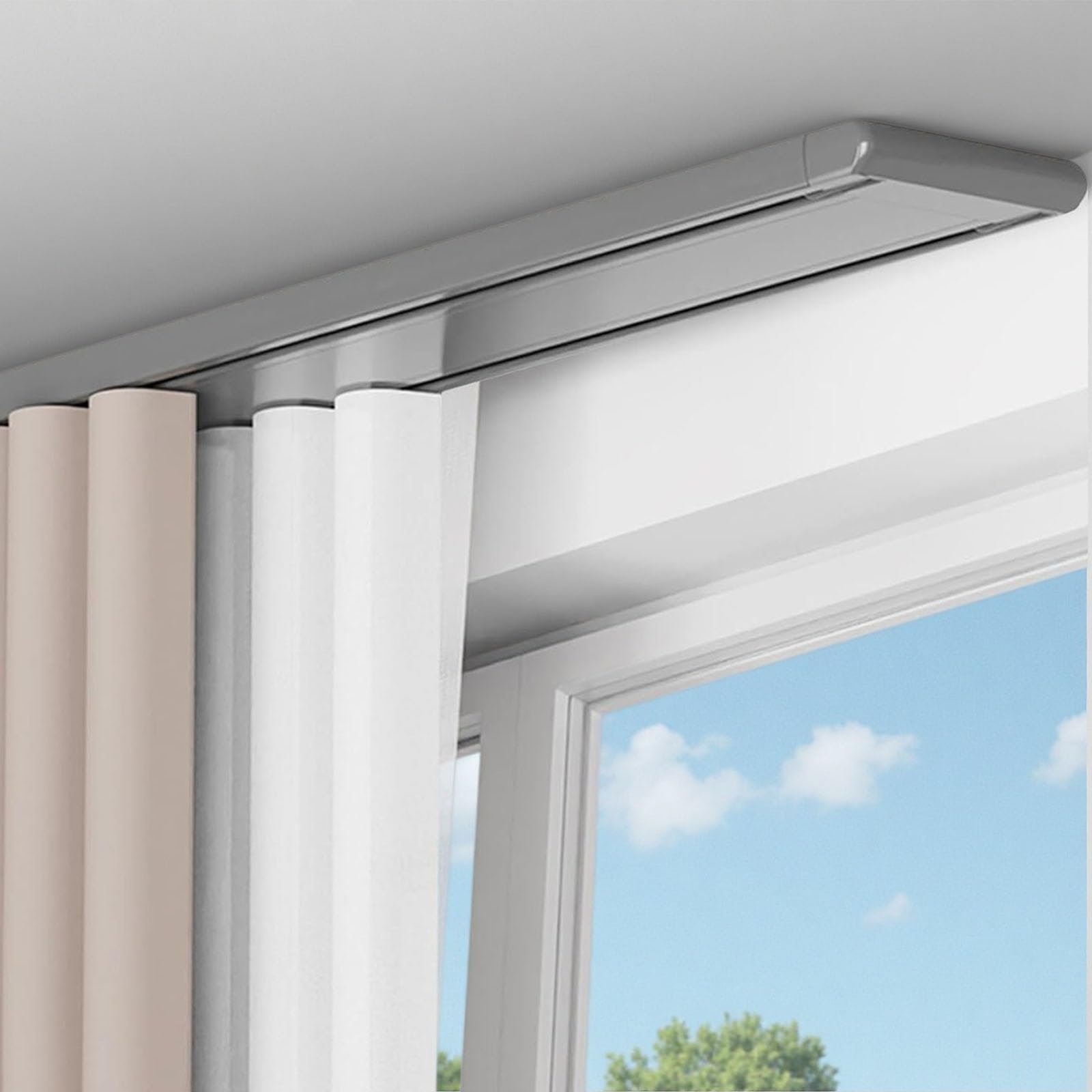 Double Track Curtain Rail Ceiling Mounted Silent Heavy Duty Curtain Track Sliding Rails Room Divider Electrophoresis Aluminum Double Curtain Rail Mount Anti Rust Drapery(Gray,1.2m(3.9ft))