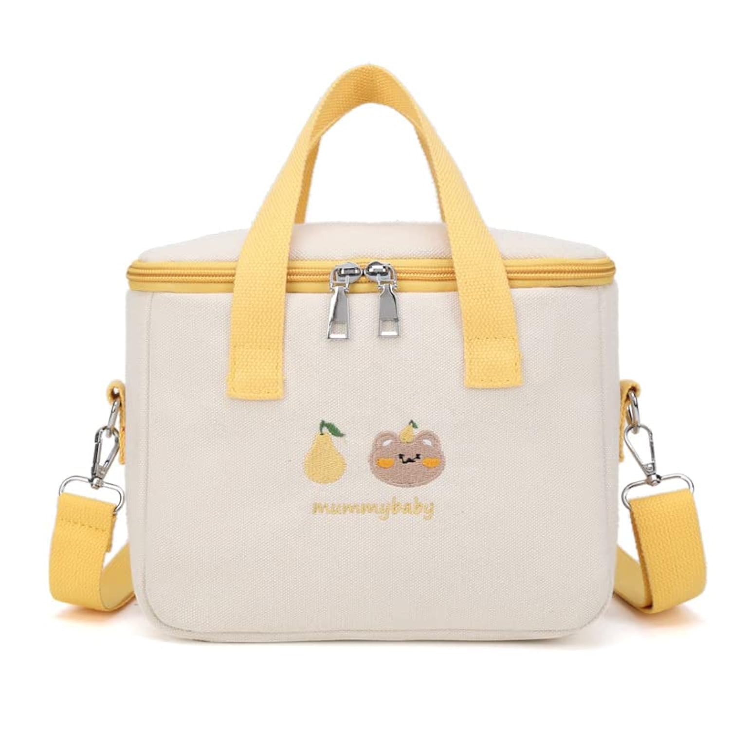 Kawaii Lunch Bag Cute Embroidery Lunch Box Reusable Thermal Cooler Lunch Tote Bag for Back to School Supplies (Yellow)