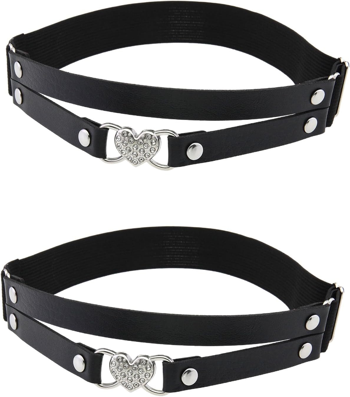 2PCs Adjustable Rhinestone Heart Leg Garter, Elastic Thigh Garters Belt Black/Red/Pink/White/Blue