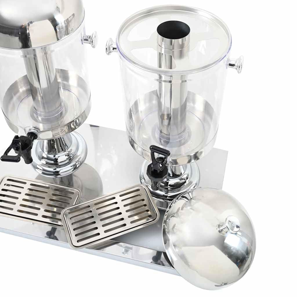 Dispensador de bebidas de acero inoxidable 2 x 8 litros con cilindro de refrigeración y grifo para buffet, catering, hotel, restaurante, color plateado