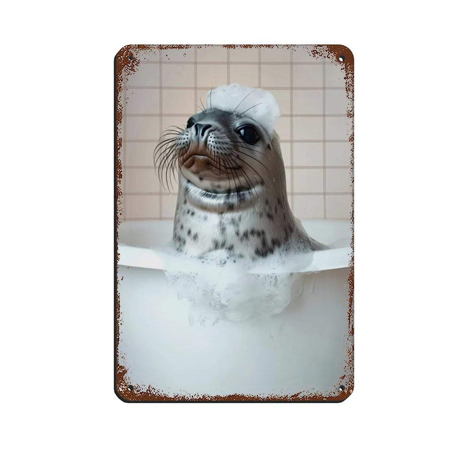 Seal in The Bathtub, Funny Bathroom Art Tin Sign Vintage Metal Pub Club Cafe Bar Home Wall Art Decoration Poster Retro 8x12inch(20x30cm)