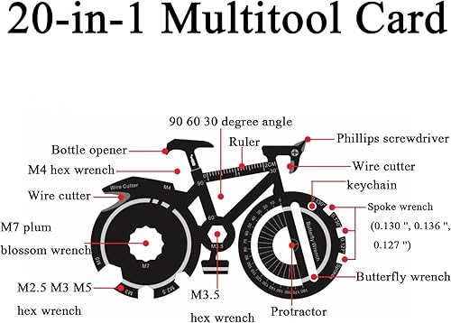 Miniatura 3 de 1 tarjeta multiherramienta 20 en 1 con forma de bicicleta, herramienta de bolsillo multiusos para supervivencia deportiva al aire libre