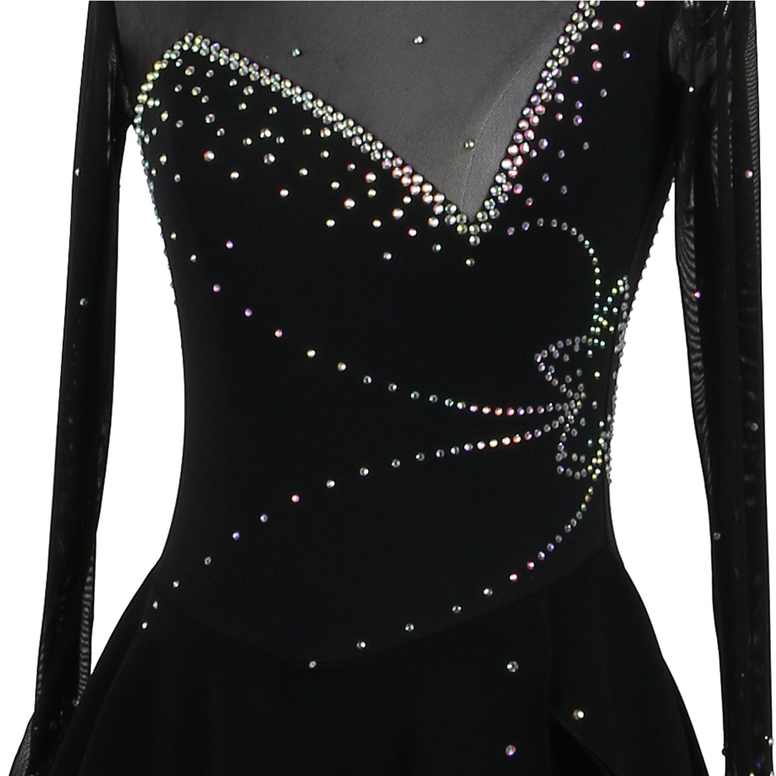 Vestido de patinaje sobre hielo para mujer, para adultos, competición, rendimiento, cuello redondo, brillante, leotardo de diamantes de imitación, baile, gimnasia, danza