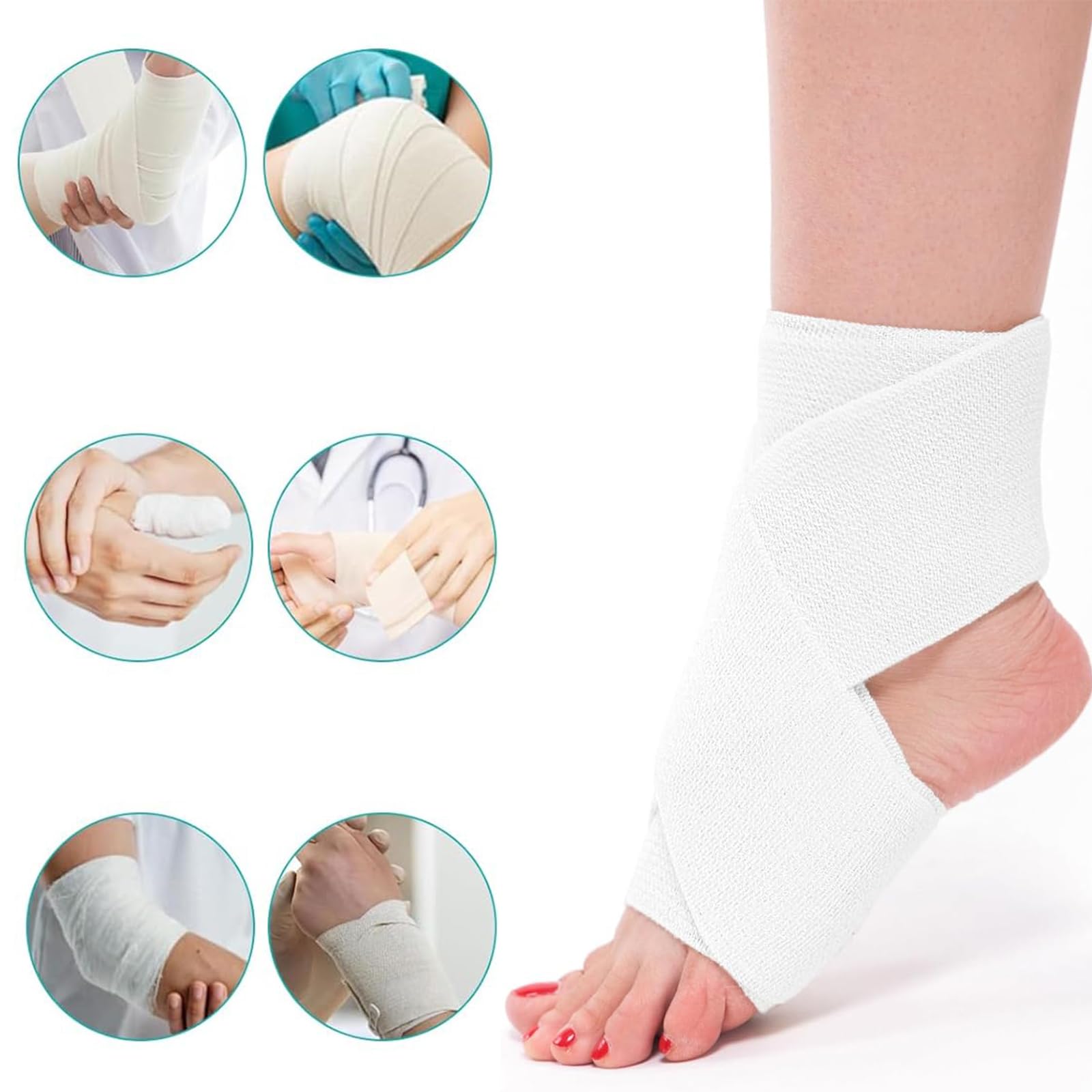 6 Piezas Rollo De Venda Elástica, Envoltura de Venda EláStica Rollo de Envoltura de CompresióN con Clips MetáLicos Adicionales para Soporte de Tobillo (7.5/10 Cm)